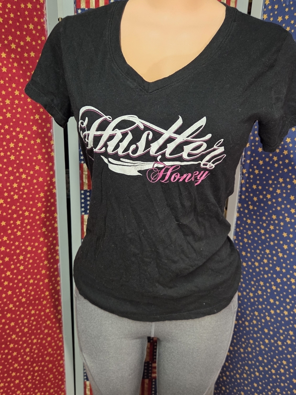 **Hustler Honey Black V-Neck Graphic Tee**